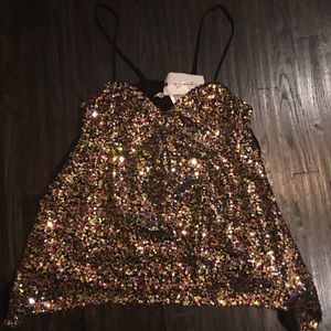 Multi color sequin babydoll top